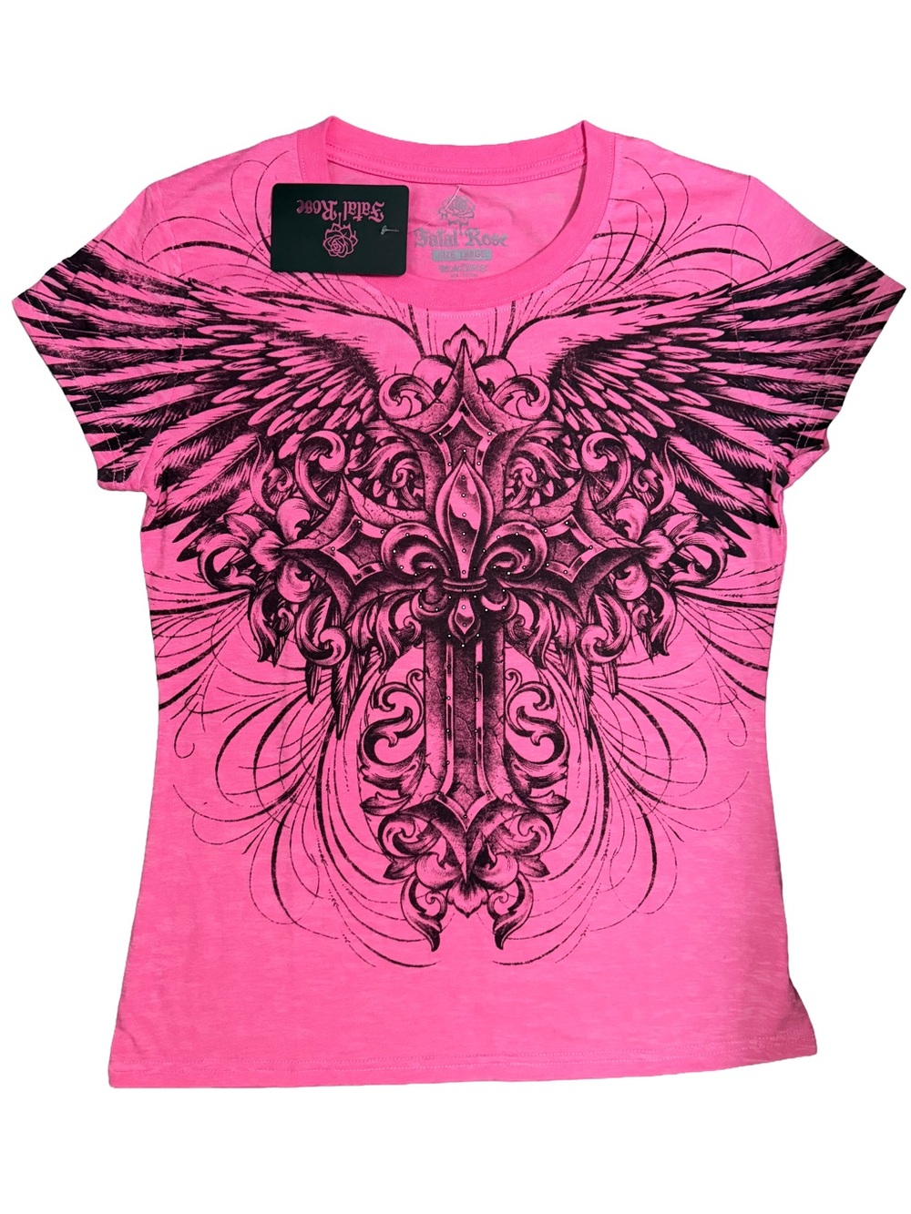 Hot Pink Short Sleeve Tee with  Cross Graphic